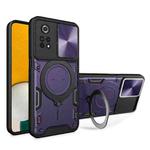 For Xiaomi Poco X4 Pro 5G CD Texture Sliding Camshield Magnetic Holder Phone Case(Purple)