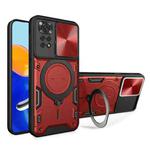 For Xiaomi Redmi Note 11 4G CD Texture Sliding Camshield Magnetic Holder Phone Case(Red)