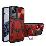 For Xiaomi 12T / 12T Pro CD Texture Sliding Camshield Magnetic Holder Phone Case(Red)