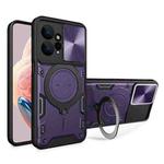 For Xiaomi Redmi Note 12 4G CD Texture Sliding Camshield Magnetic Holder Phone Case(Purple)