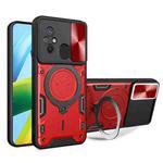For Xiaomi Redmi 12C CD Texture Sliding Camshield Magnetic Holder Phone Case(Red)