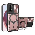 For Xiaomi Redmi Note 9 4G CD Texture Sliding Camshield Magnetic Holder Phone Case(Pink)