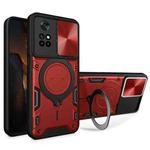 For Xiaomi Poco M4 Pro 4G CD Texture Sliding Camshield Magnetic Holder Phone Case(Red)