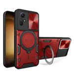 For Xiaomi Redmi Note 12S 4G CD Texture Sliding Camshield Magnetic Holder Phone Case(Red)