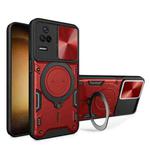 For Xiaomi Redmi K40S / Poco F4 CD Texture Sliding Camshield Magnetic Holder Phone Case(Red)