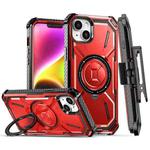 For iPhone 14 Plus Armor Series Holder Phone Case with Back Clip(Red)