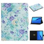 For Huawei MediaPad M5 lite 10.1 Flower Pattern Horizontal Flip Leather Case with Card Slots & Holder(Purple Flower)