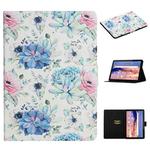 For Huawei MediaPad T5 Flower Pattern Horizontal Flip Leather Case with Card Slots & Holder(Blue Flower On White)