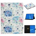 For Lenovo Tab M10 Plus Flower Pattern Horizontal Flip Leather Case with Card Slots & Holder(Blue Flower On White)