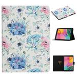 For Samsung Galaxy Tab A 8.0 2019 Flower Pattern Horizontal Flip Leather Case with Card Slots & Holder(Blue Flower On White)