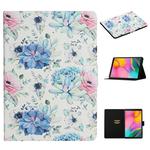For Samsung Galaxy Tab A 10.1 (2019) Flower Pattern Horizontal Flip Leather Case with Card Slots & Holder(Blue Flower On White)