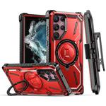 For Samsung Galaxy S22 Ultra 5G Armor Series Holder Phone Case with Back Clip(Red)