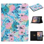 For Amazon Kindle Fire HD 8 (2020) Flower Pattern Horizontal Flip Leather Case with Card Slots & Holder(Pink Flower)