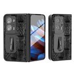 For OPPO Find N2 ABEEL Integrated Genuine Leather Mahjong Texture Series Phone Case with Holder(Black)