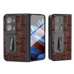 For OPPO Find N2 ABEEL Integrated Genuine Leather Mahjong Texture Series Phone Case with Holder(Brown)