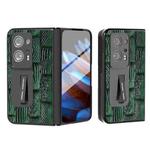 For OPPO Find N2 ABEEL Integrated Genuine Leather Mahjong Texture Series Phone Case with Holder(Green)