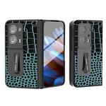 For OPPO Find N2 ABEEL Integrated Genuine Leather Crocodile Pattern Phone Case with Holder(Blue)