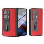 For OPPO Find N2 Integrated Retro Litchi Texture PU Phone Case with Holder(Red)