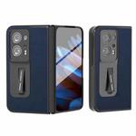 For OPPO Find N2 Integrated Genuine Leather Luolai Series Phone Case with Holder(Dark Blue)