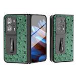 For OPPO Find N2 Integrated Genuine Leather Ostrich Texture Phone Case with Holder(Green)