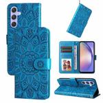 For Samsung Galaxy M54 5G Embossed Sunflower Leather Phone Case(Blue)