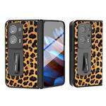 For OPPO Find N2 ABEEL Integrated Black Edge Leopard Phone Case with Holder(Golden)