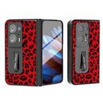 For OPPO Find N2 ABEEL Integrated Black Edge Leopard Phone Case with Holder(Red)