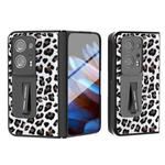 For OPPO Find N2 ABEEL Integrated Black Edge Leopard Phone Case with Holder(Silver)