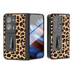 For OPPO Find N2 ABEEL Integrated Black Edge Leopard Phone Case with Holder(Champagne Gold)