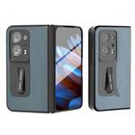 For OPPO Find N2 ABEEL Integrated Black Edge Genuine Leather Mino Phone Case with Holder(Blue)