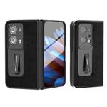 For OPPO Find N2 ABEEL Integrated Black Edge Genuine Leather Mino Phone Case with Holder(Black)