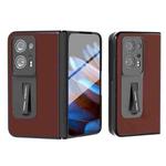 For OPPO Find N2 ABEEL Integrated Genuine Silky Soft ABEEL Phone Case with Holder(Coffee)