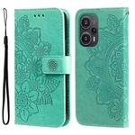 For Xiaomi Redmi Poco F5 7-petal Flowers Embossing Leather Phone Case(Green)