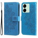 For Xiaomi Redmi 13C 4G 7-petal Flowers Embossing Leather Phone Case(Blue)