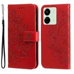 For Xiaomi Redmi 13C 4G 7-petal Flowers Embossing Leather Phone Case(Red)