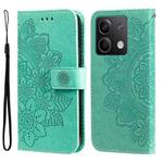 For Xiaomi Redmi Note13 5G Global 7-petal Flowers Embossing Leather Phone Case(Green)