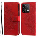 For Xiaomi Redmi Note13 5G Global 7-petal Flowers Embossing Leather Phone Case(Red)