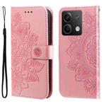 For Xiaomi Redmi Note13 5G Global 7-petal Flowers Embossing Leather Phone Case(Rose Gold)