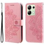 For Xiaomi Redmi Note13 4G 7-petal Flowers Embossing Leather Phone Case(Rose Gold)