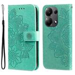 For Xiaomi Redmi Note13 Pro 4G Global/Poco M6 Pro 4G 7-petal Flowers Embossing Leather Phone Case(Green)