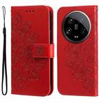 For Xiaomi 14 Ultra 7-petal Flowers Embossing Leather Phone Case(Red)