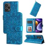 For Xiaomi Redmi Poco F5 Embossed Sunflower Leather Phone Case(Blue)