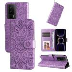 For Xiaomi Redmi K60 / K60 Pro Embossed Sunflower Leather Phone Case(Purple)