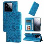 For Xiaomi 14 Pro Embossed Sunflower Leather Phone Case(Blue)