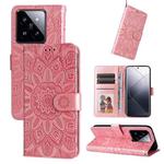 For Xiaomi 14 Pro Embossed Sunflower Leather Phone Case(Rose Gold)