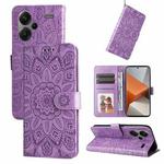 For Xiaomi Redmi Note13 Pro+ 5G Global Embossed Sunflower Leather Phone Case(Purple)