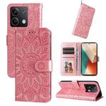 For Xiaomi Redmi Note13 5G Global Embossed Sunflower Leather Phone Case(Rose Gold)