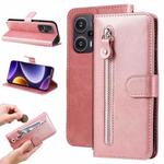 For Xiaomi Redmi Poco F5 Calf Texture Zipper Leather Phone Case(Rose Gold)