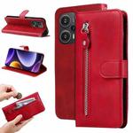 For Xiaomi Redmi Poco F5 Calf Texture Zipper Leather Phone Case(Red)