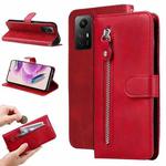 For Xiaomi Redmi Note 12S 4G Calf Texture Zipper Leather Phone Case(Red)